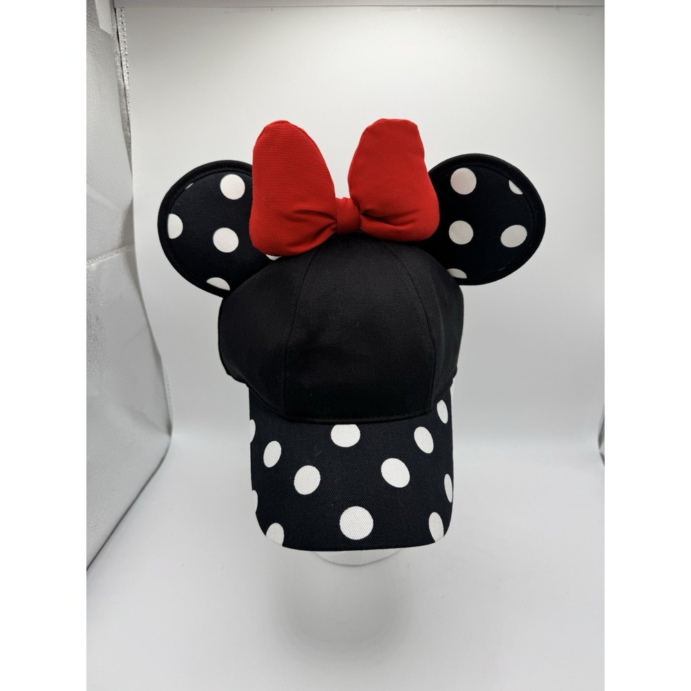 Disney Minnie Mouse Ear Hat Baseball Cap Polka Dot Red Bow Walt Disney World NWT